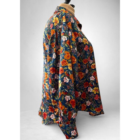 GeeGee "Found You" Blue Floral Satan Bubble Sleeve Blouse, Size 1X - Picture 4 of 8